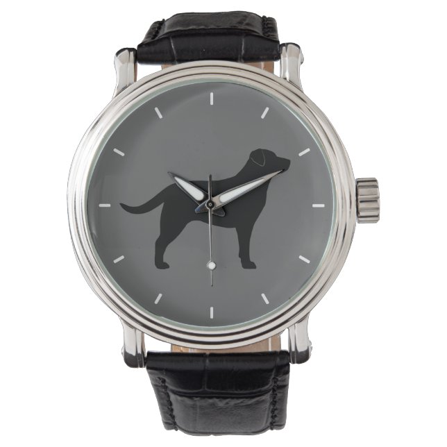 Schwarze Labrador Retriever Silhouette Armbanduhr (Vorderseite)