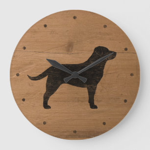 Schwarze Labrador Retriever Silhouette Große Wanduhr