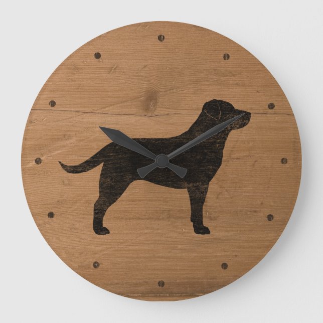 Schwarze Labrador Retriever Silhouette Große Wanduhr (Vorderseite)