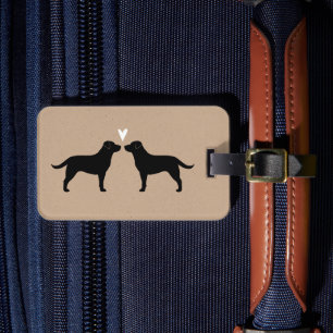 Schwarze Labrador Retriever Silhouetten mit Herz Gepäckanhänger