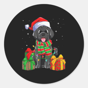 Schwarze Labrador Retriever Weihnachtslichter Xmas Runder Aufkleber