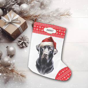 Schwarze Labrador Retriever Weihnachtsmannmütze Großer Weihnachtsstrumpf