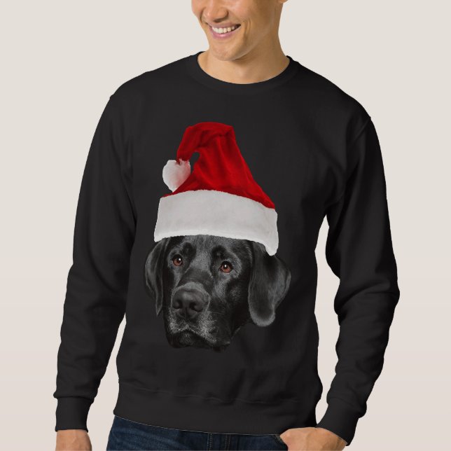 Schwarze Labrador Retriever Weihnachtsmannmütze Sweatshirt (Vorderseite)