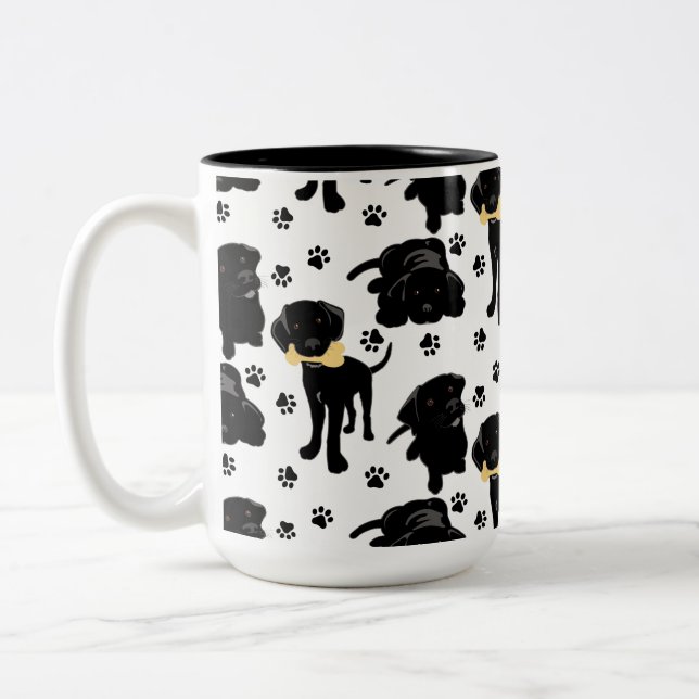 Schwarze Labrador Retriever Welpen Zweifarbige Tasse (Links)