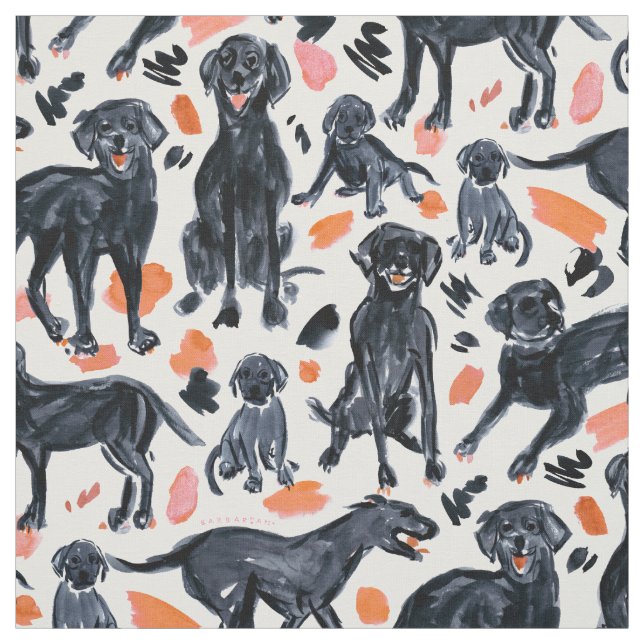 SCHWARZE LABRADOR RETRIEVERE Aquarellfarbenfarbene Stoff (Muster)
