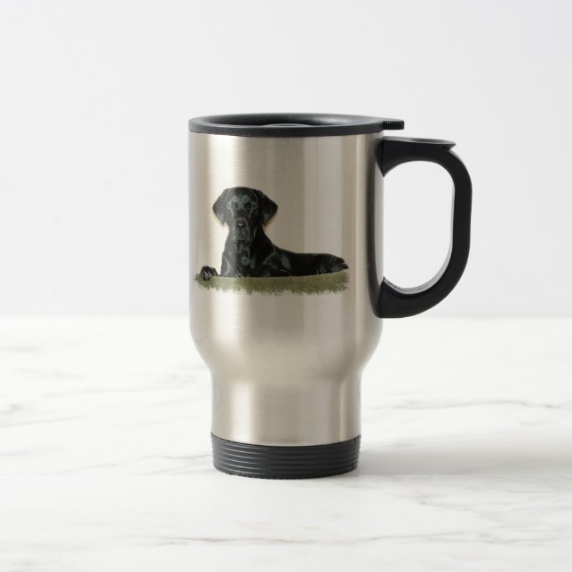 Schwarze Labrador-rostfreier Stahl-Reise-Tasse Reisebecher (Rechts)