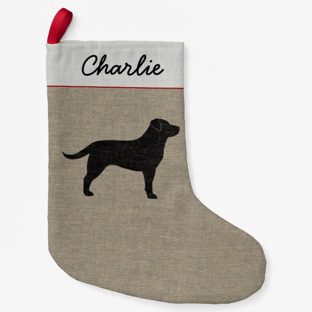 Schwarze Labrador-Silhouette-personalisierter Kleiner Weihnachtsstrumpf (Vorderseite)