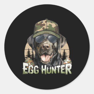 Schwarze Labrador Tarnkappe Ei Jäger Vintage Oster Runder Aufkleber