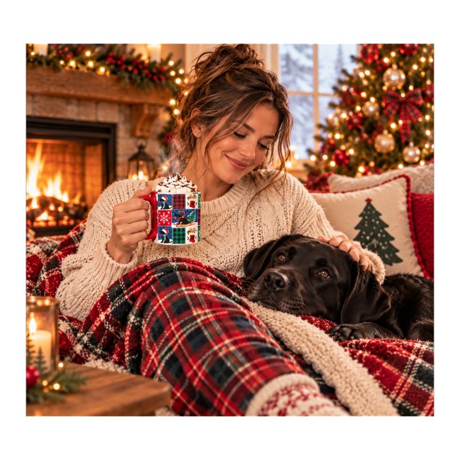 Schwarze Labrador-Weihnachts-Patchwork-Decke Tasse (Von Creator hochgeladen)