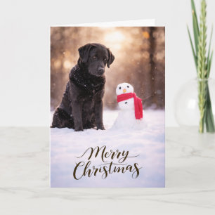 Schwarze Labrador Weihnachts Schneemann Karte