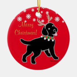 Schwarze Labrador-Weihnachtsgeweihe Keramik Ornament