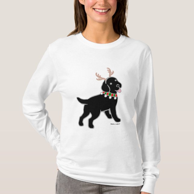 Schwarze Labrador-Weihnachtsgeweihe T-Shirt (Vorderseite)