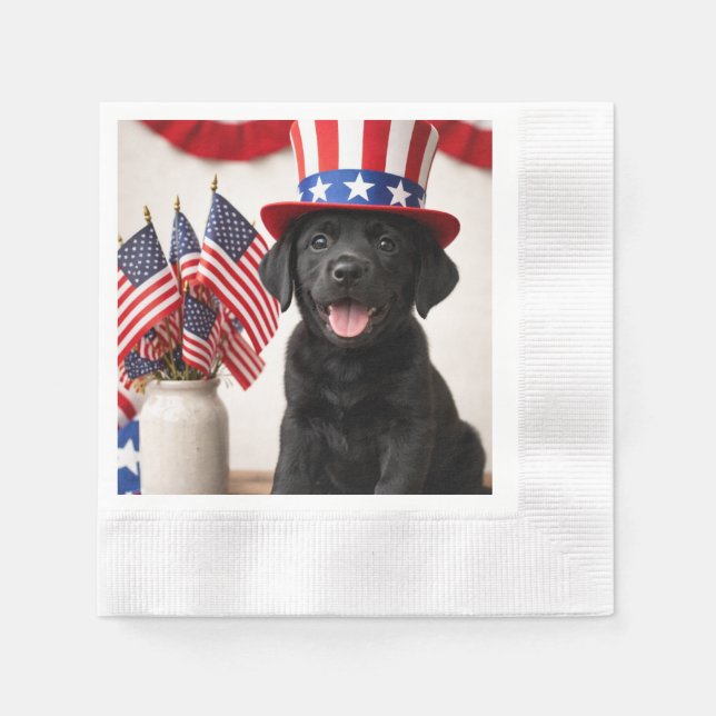 Schwarze Labrador-Welpen-patriotische Papiertücher Serviette (Vorderseite)