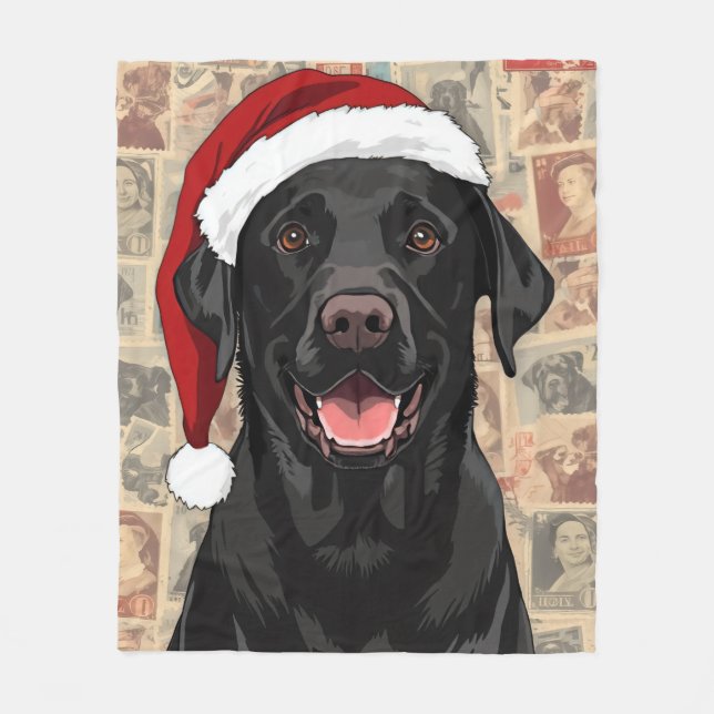 Schwarze Labradormantel Weihnachten Fleecedecke (Vorderseite)