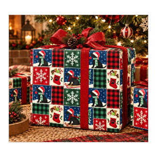Schwarze Labradors Weihnachts-Patchwork-Quilt Geschenkpapier