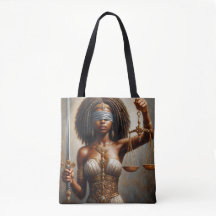 Schwarze Lady Justice mit Waage und Schwert Kunst