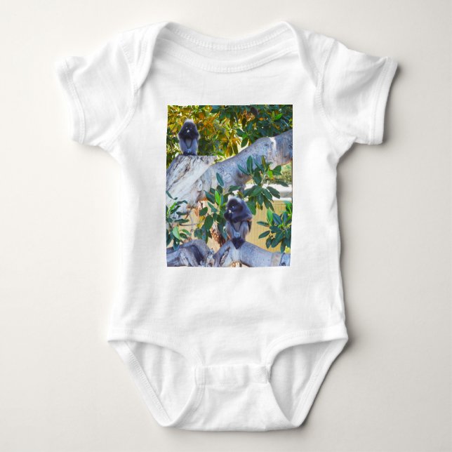 Schwarze Langur-Affen essen, Baby Bodysuit Baby Strampler (Vorderseite)