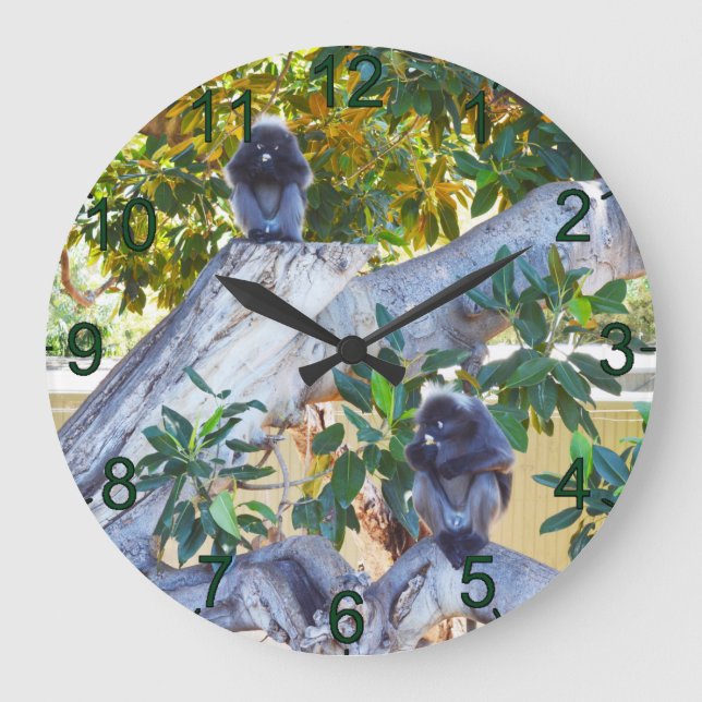 Schwarze Langur-Affen essen, Wall-Uhr Große Wanduhr (Vorderseite)