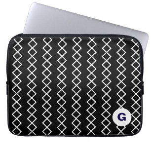 Schwarze Laptop-Hülle mit Monogramm-Muster Laptopschutzhülle