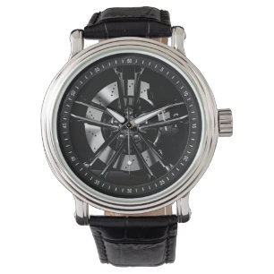 Schwarze laufende Kante-Auto-Räder Armbanduhr