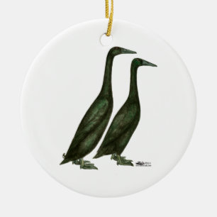 Schwarze Läufer-Enten Keramikornament