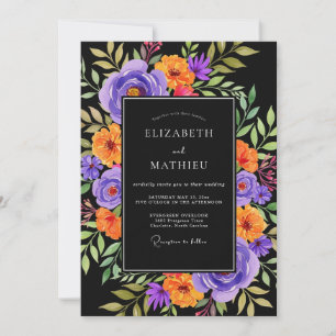 Schwarze lebendige botanische Hochzeit Einladung