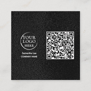 Schwarze Leder-QR-Code-Geschäftskarte Modernes Log Quadratische Visitenkarte