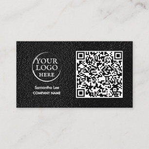Schwarze Leder-QR-Code-Visitenkarte Modernes Logo Visitenkarte