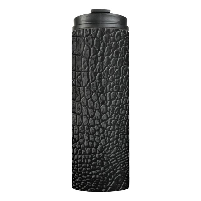 Schwarze Lederoptik Thermosbecher (Vorderseite)