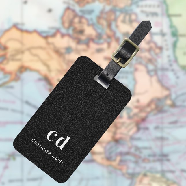 Schwarze Ledertextur, Monogramm Gepäckanhänger (Von Creator hochgeladen)