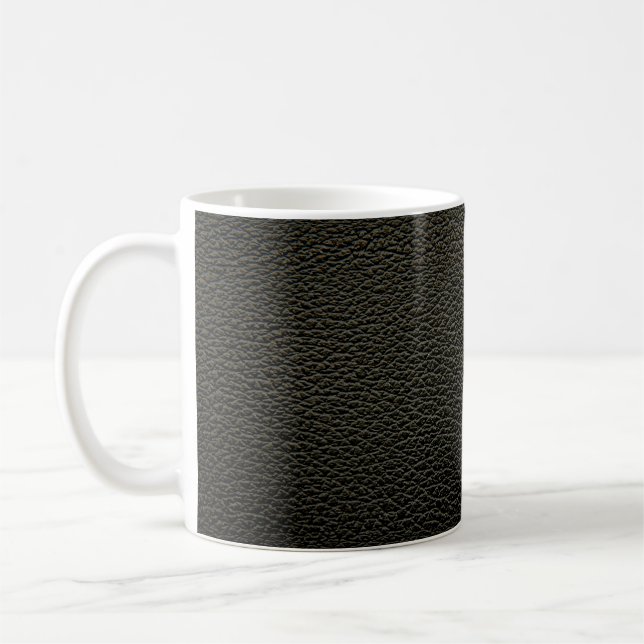 Schwarze Ledertextur oder Hintergrund. abstrakt,an Kaffeetasse (Links)