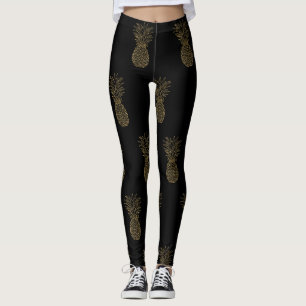 Schwarze Leggings Gold Metallische Ananas