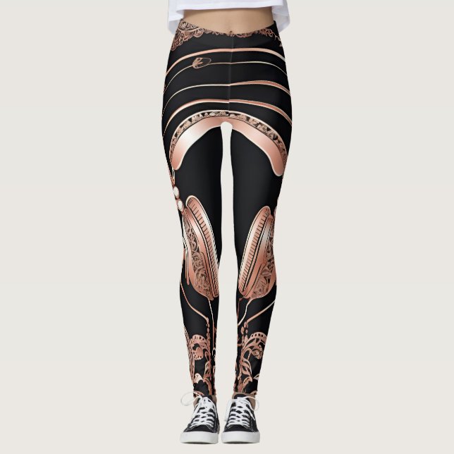 Schwarze Leggings Kopfhörer entwerfen Shine AI art (Vorderseite)