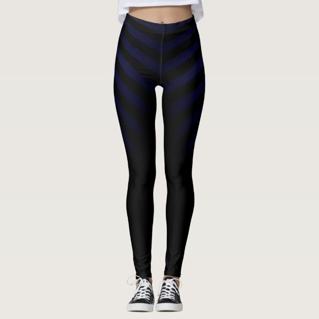 Schwarze Leggings mit blauen Streifen für Frauen (Vorderseite)