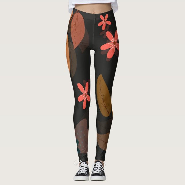 Schwarze Leggings mit Blumendruck (Vorderseite)