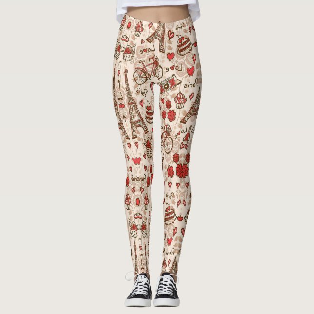 Schwarze Leggings mit farbenfrohen, fallenden Mete (Vorderseite)