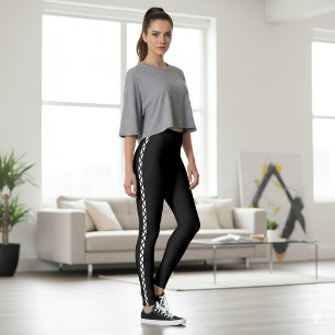 Schwarze Leggings mit klassischem weißen Seitenstr