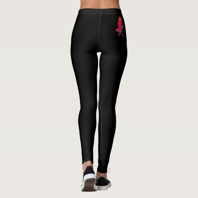 Schwarze Leggings mit Papageien (Rückseite)
