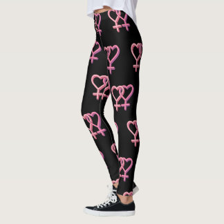Schwarze Leggings mit rosa lesbischem Herzsymbol