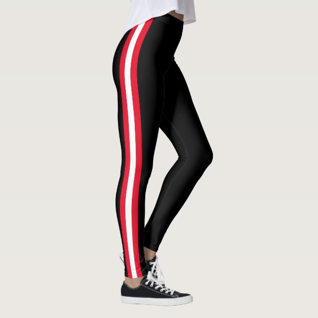 Schwarze Leggings mit rotem und weißem Streifen (Rechts)