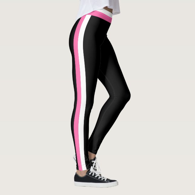 Schwarze Leggings, weiß und rosa Streifen Leggings (Rechts)