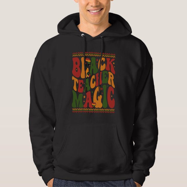 Schwarze Lehrermagie Retro Groovy Lehrer Schwarz Hoodie (Vorderseite)
