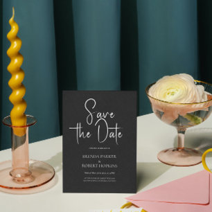 Schwarze Leinen Einfache Schwarze Schrift Save the Einladung