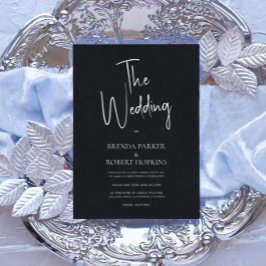 Schwarze Leinen Einfache White Script Einladung Ho