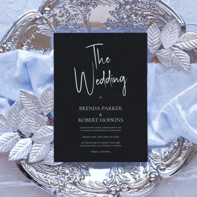 Schwarze Leinen Einfache White Script Einladung Ho (Von Creator hochgeladen)