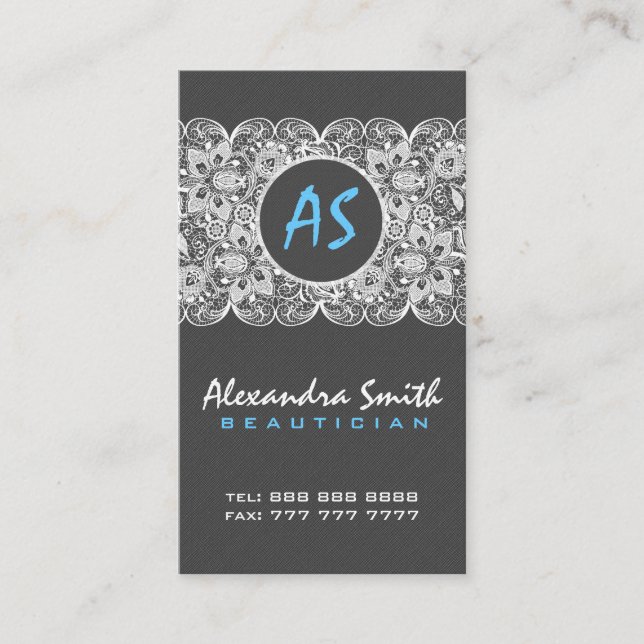 Schwarze Leinen und weiße Vintage Blüten und Spitz Visitenkarte (Vorderseite)