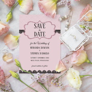 Schwarze Leiste auf Soft Pink Save the Date Einladung