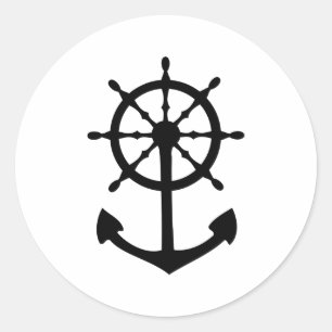 schwarze Lenkrad-Ankerikone Runder Aufkleber