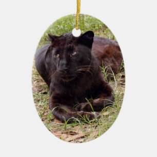 Schwarze Leopard-Weihnachtsverzierung Keramik Ornament