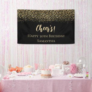 Schwarze Leopardendruck-Glitter-Geburtstags- Banner